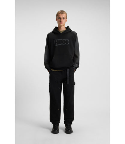 Hugo Airbrush Logo Hoodie In Cotton Terry Black