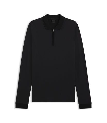 Boss Mercerised Cotton Polo Shirt With Two Tone Structure Black