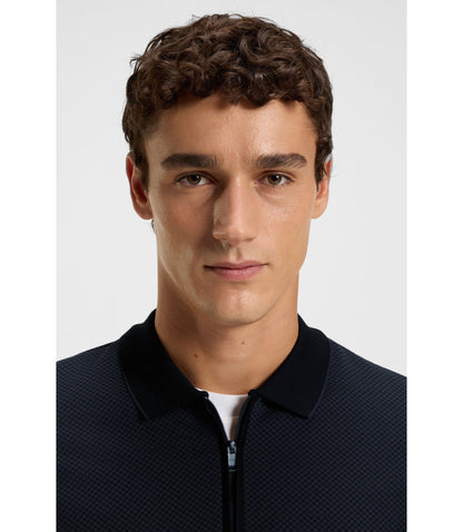 Boss Mercerised Cotton Polo Shirt With Two Tone Structure Black