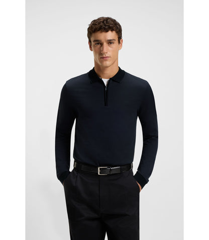 Boss Mercerised Cotton Polo Shirt With Two Tone Structure Black