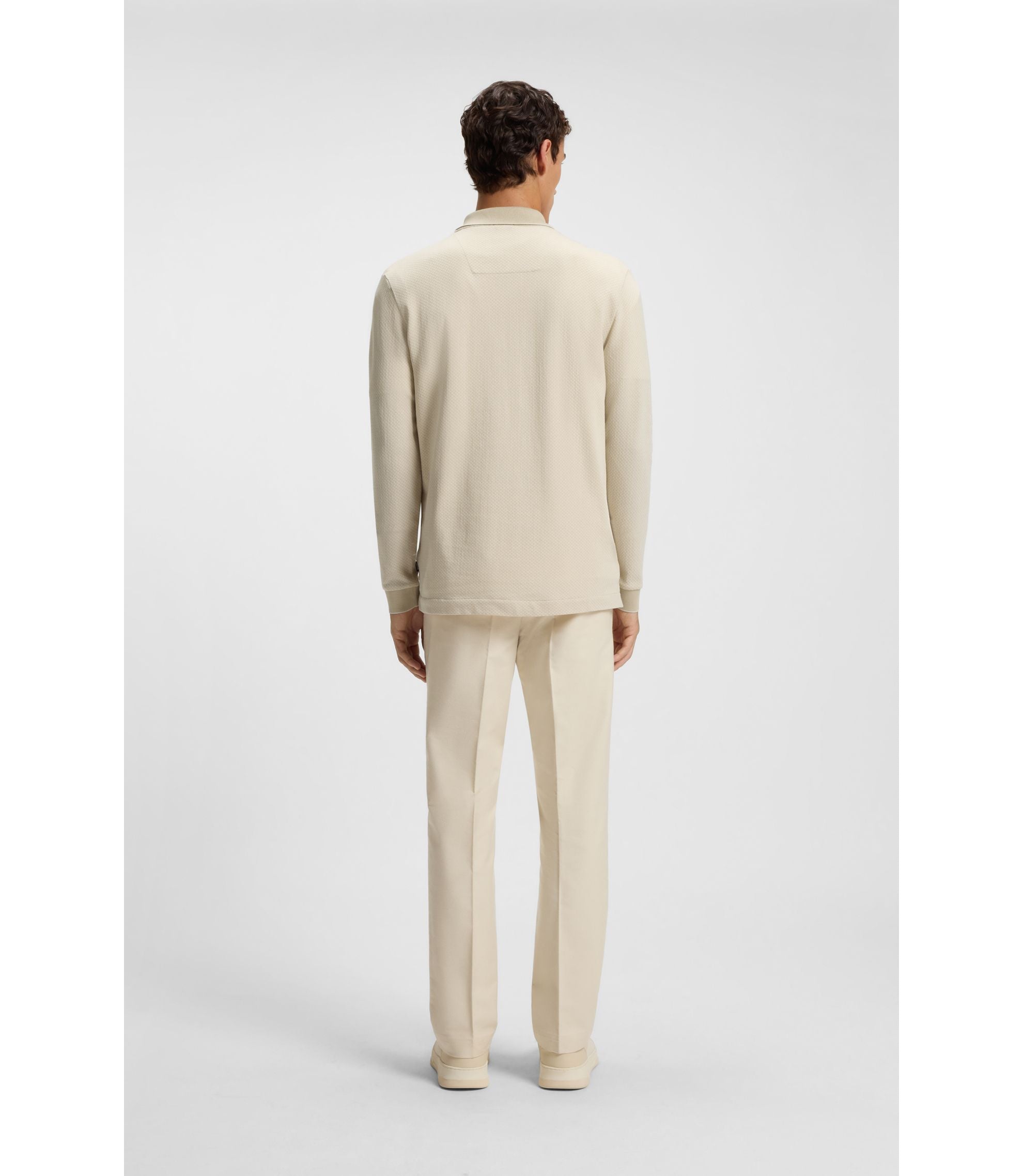 Boss Mercerised Cotton Polo Shirt With Two Tone Structure Light Beige