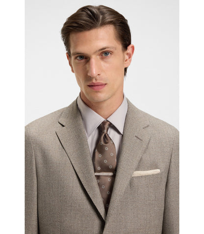 Boss Micro Patterned Slim Fit Jacket In Virgin Wool Light Beige