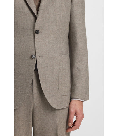 Boss Micro Patterned Slim Fit Jacket In Virgin Wool Light Beige