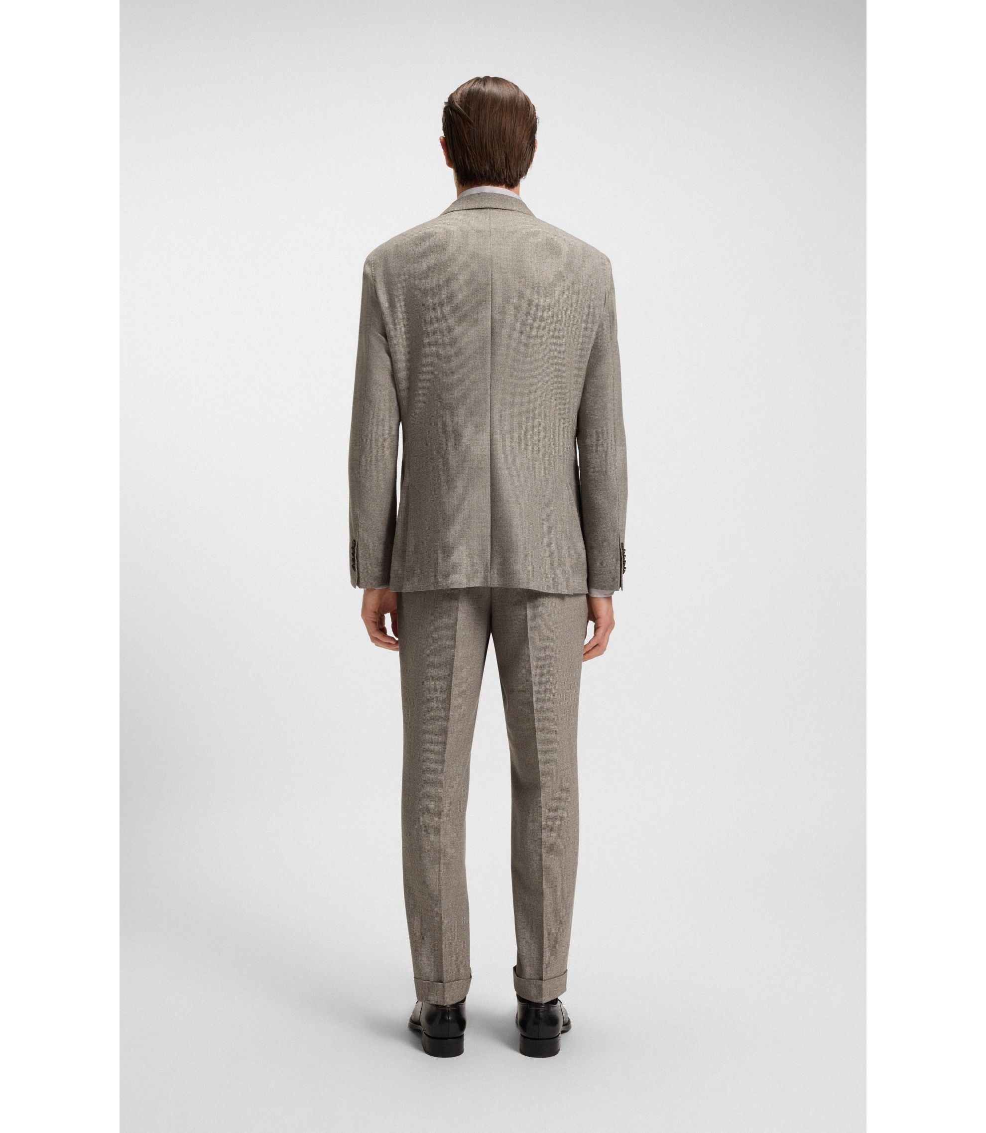 Boss Micro Patterned Slim Fit Jacket In Virgin Wool Light Beige