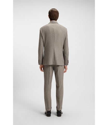 Boss Micro Patterned Slim Fit Jacket In Virgin Wool Light Beige