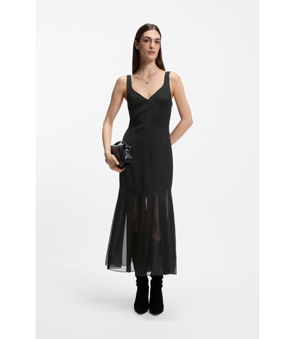 Boss Satin Slip Dress With Organza Inserts Black Women's