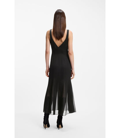 Boss Satin Slip Dress With Organza Inserts Black Women's
