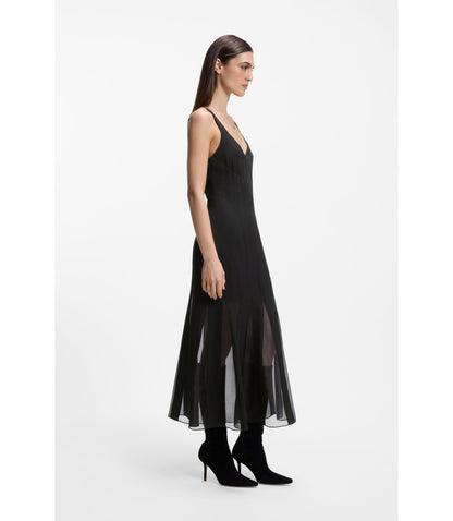 Boss Satin Slip Dress With Organza Inserts Black Women's