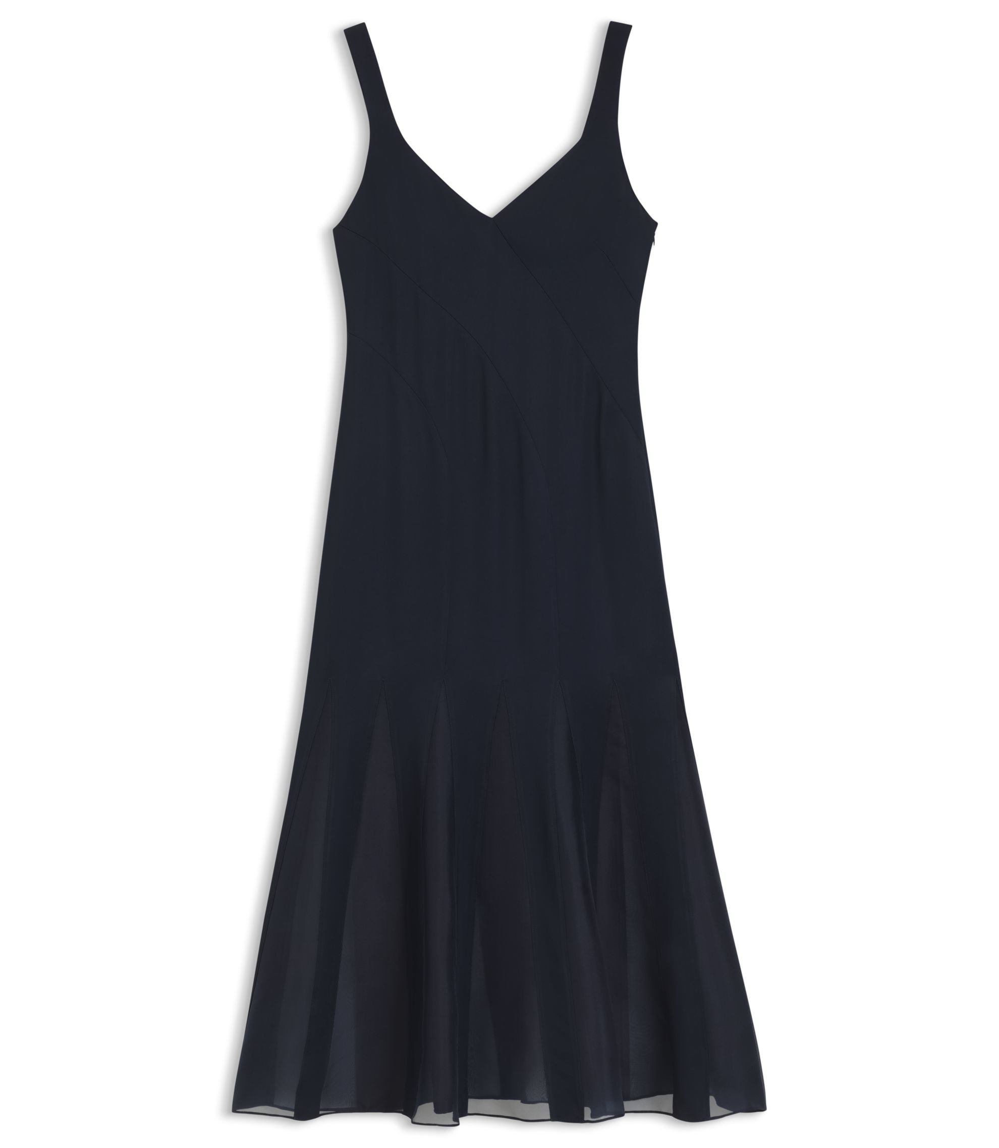 Boss Satin Slip Dress With Organza Inserts Dark Blue Women's