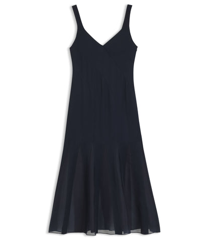 Boss Satin Slip Dress With Organza Inserts Dark Blue Women's