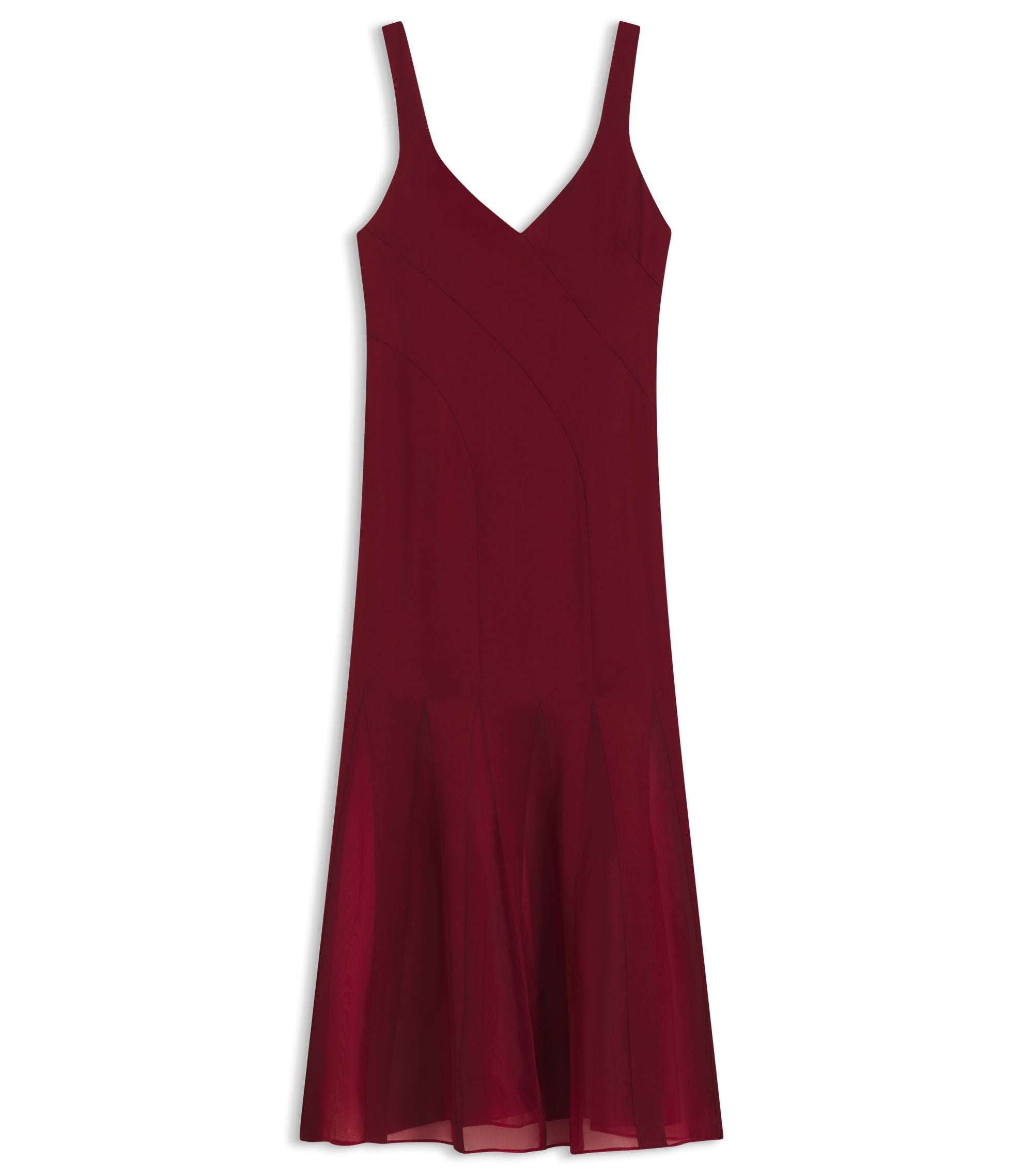 Boss Satin Slip Dress With Organza Inserts Dark Red Women's