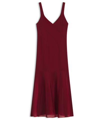 Boss Satin Slip Dress With Organza Inserts Dark Red Women's