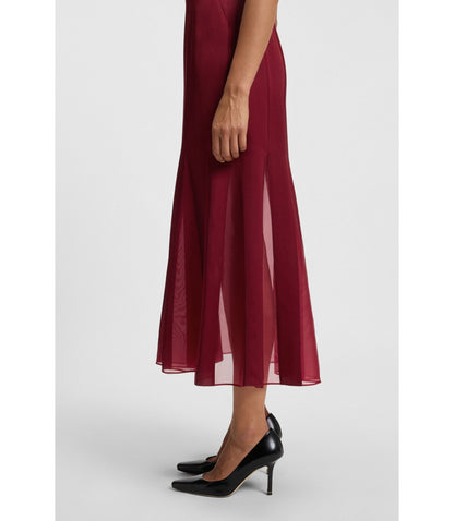 Boss Satin Slip Dress With Organza Inserts Dark Red Women's