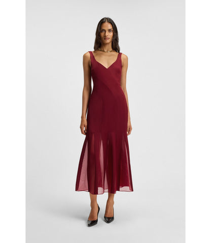Boss Satin Slip Dress With Organza Inserts Dark Red Women's