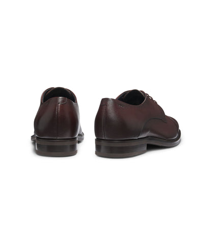 Boss Grained Leather Derby Shoes With Cap Toe Dark Brown Dark Brown