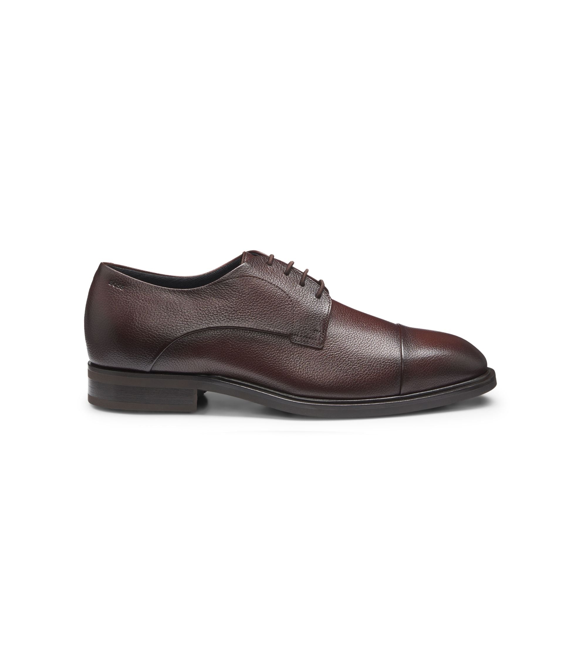Boss Grained Leather Derby Shoes With Cap Toe Dark Brown Dark Brown