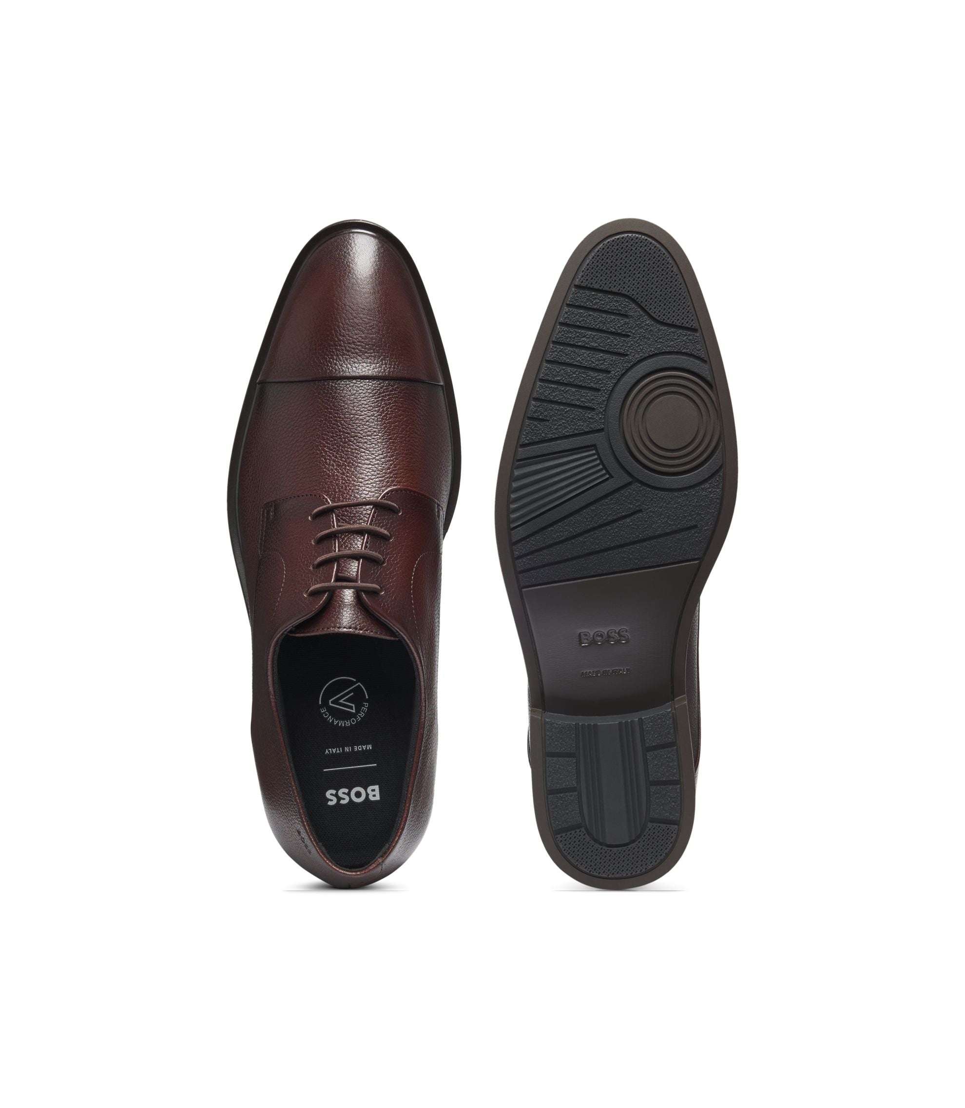 Boss Grained Leather Derby Shoes With Cap Toe Dark Brown Dark Brown