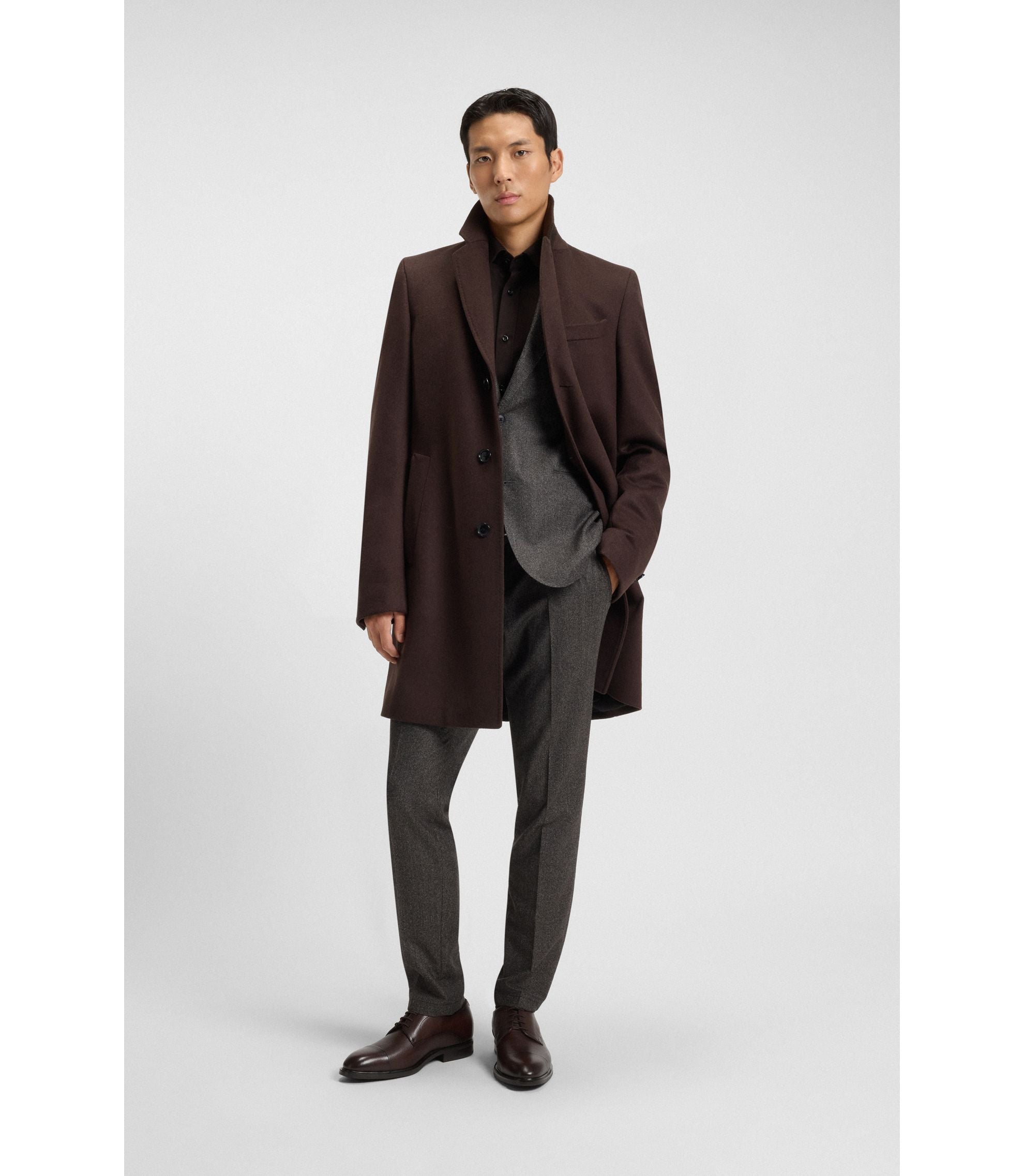 Boss Grained Leather Derby Shoes With Cap Toe Dark Brown Dark Brown