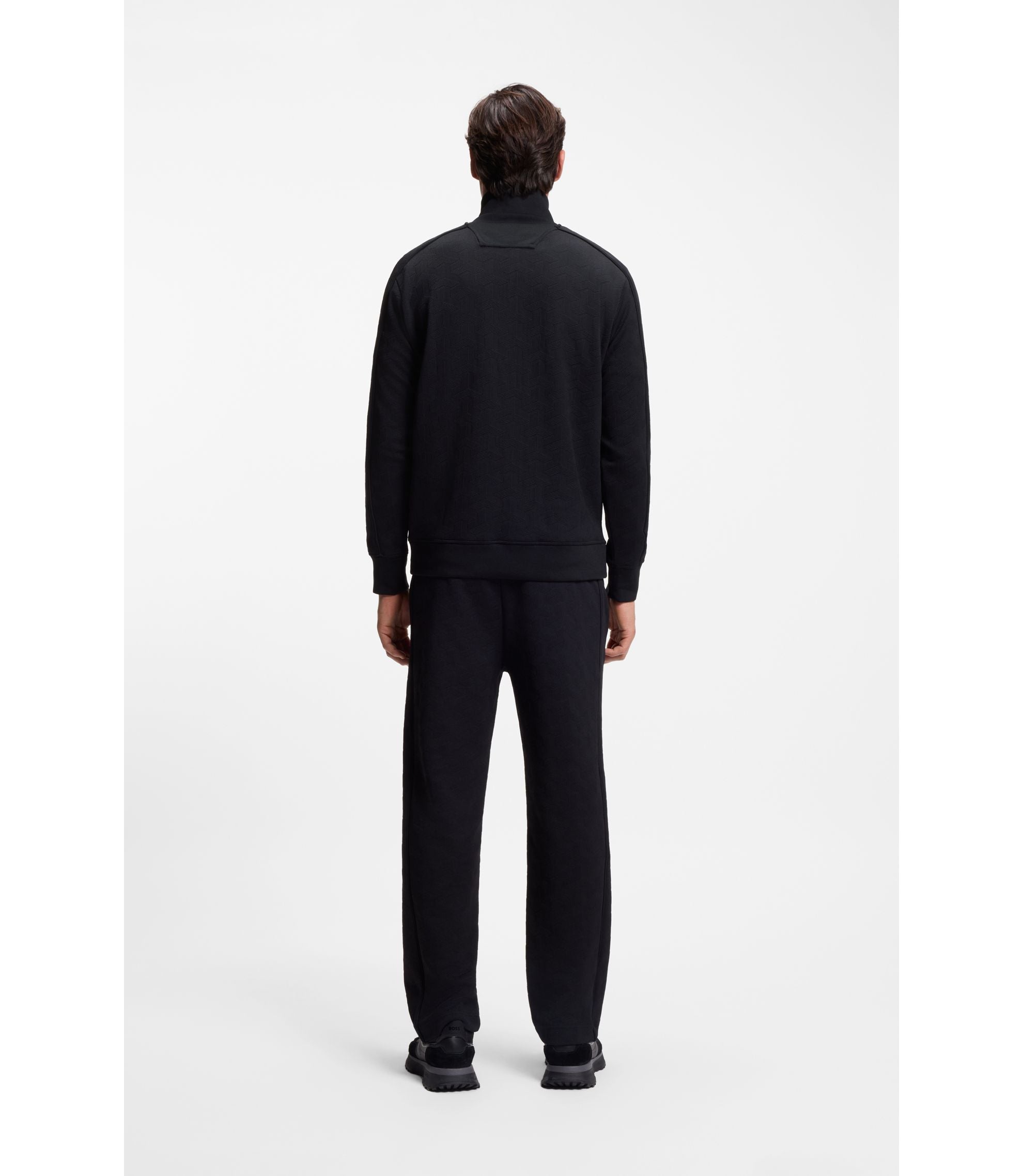 Boss Quilted Jacquard Zip Up Sweatshirt In A Regular Fit Black