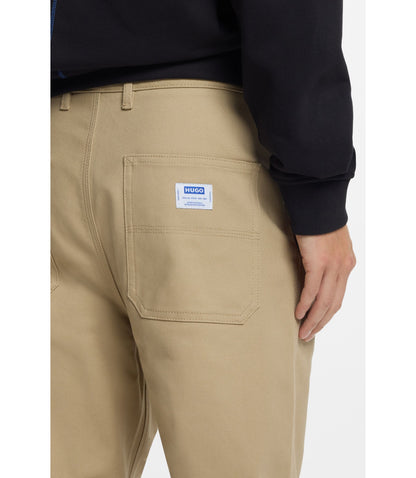 Hugo Baggy Fit Trousers In Stretch Cotton Canvas Beige