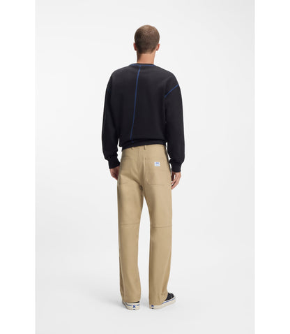 Hugo Baggy Fit Trousers In Stretch Cotton Canvas Beige