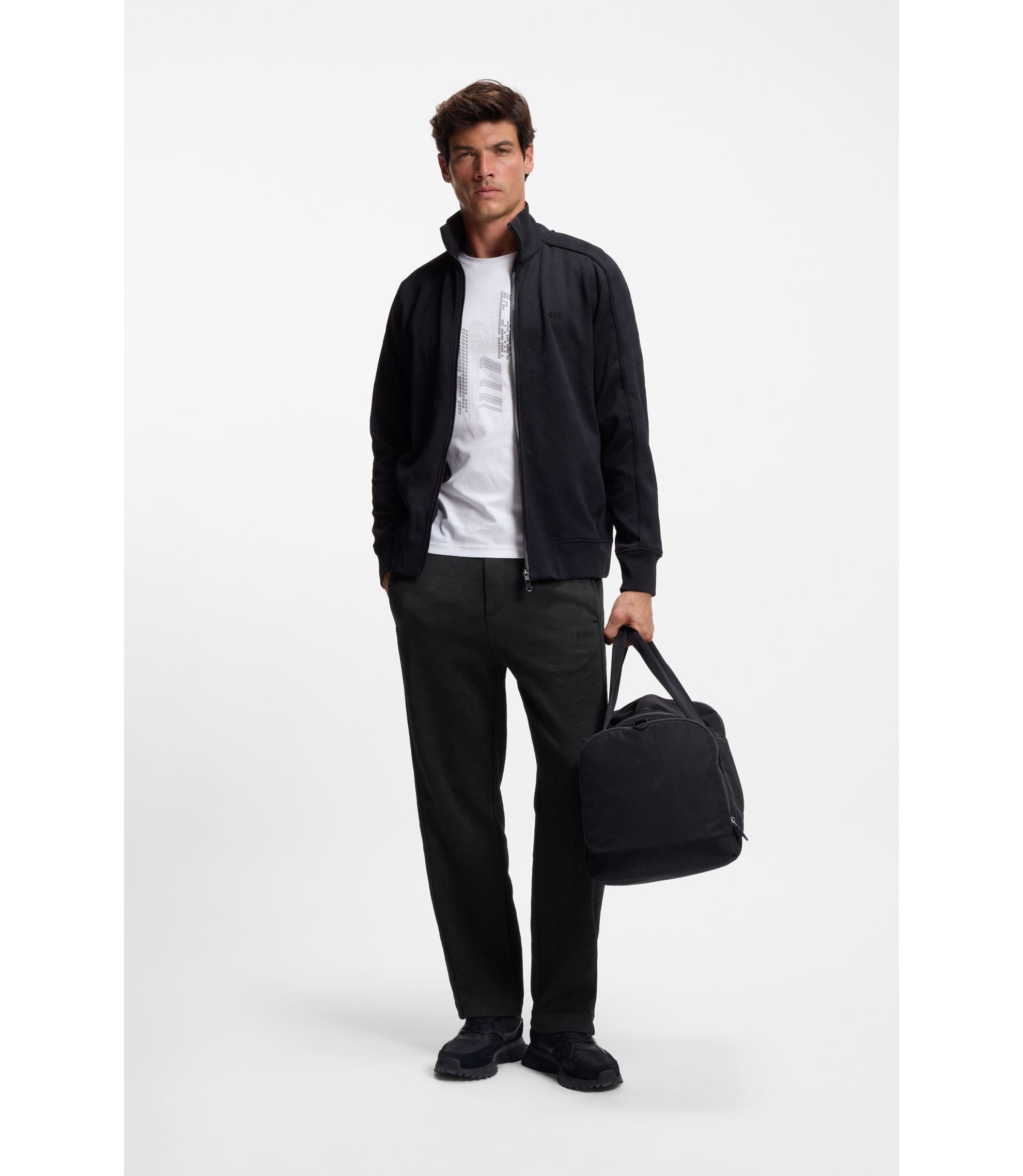 Boss Quilted Jacquard Tracksuit Bottoms In A Regular Fit Black