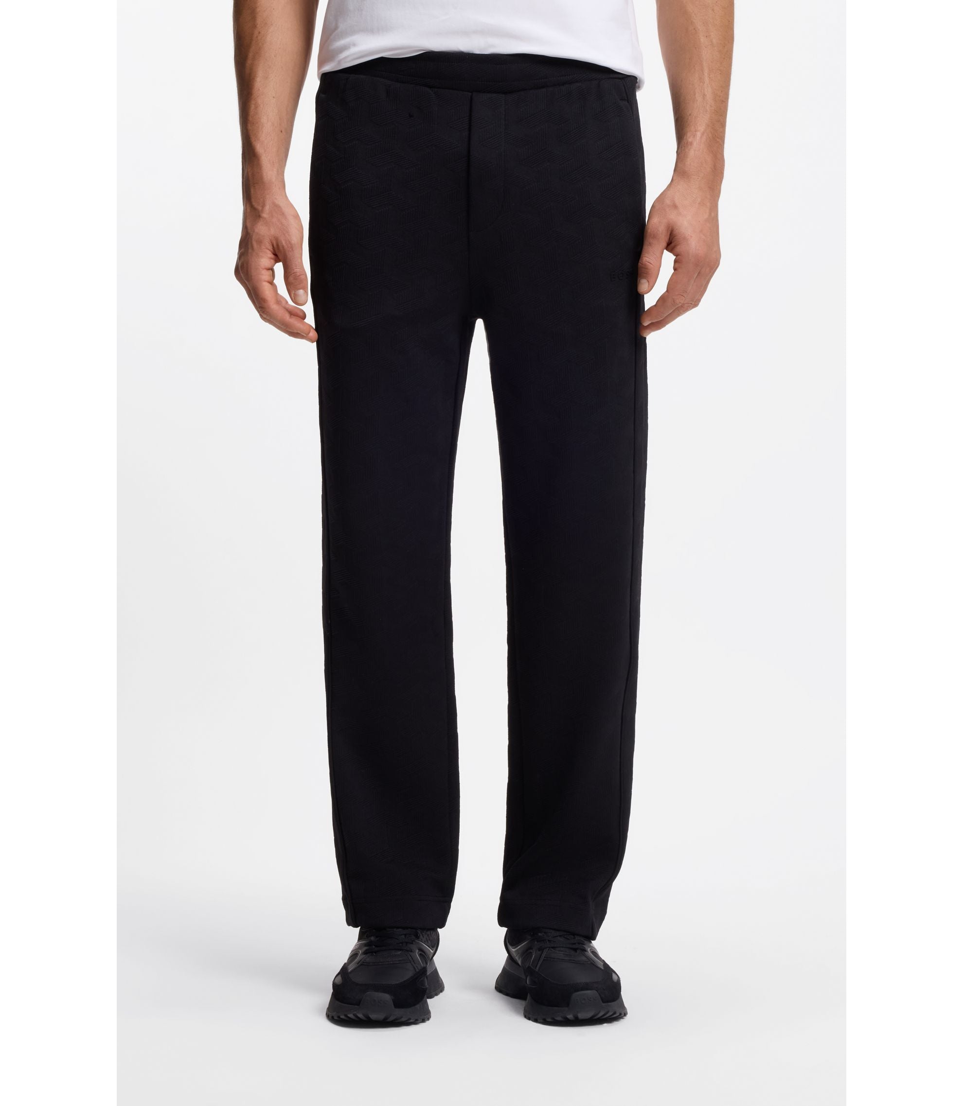 Boss Quilted Jacquard Tracksuit Bottoms In A Regular Fit Black