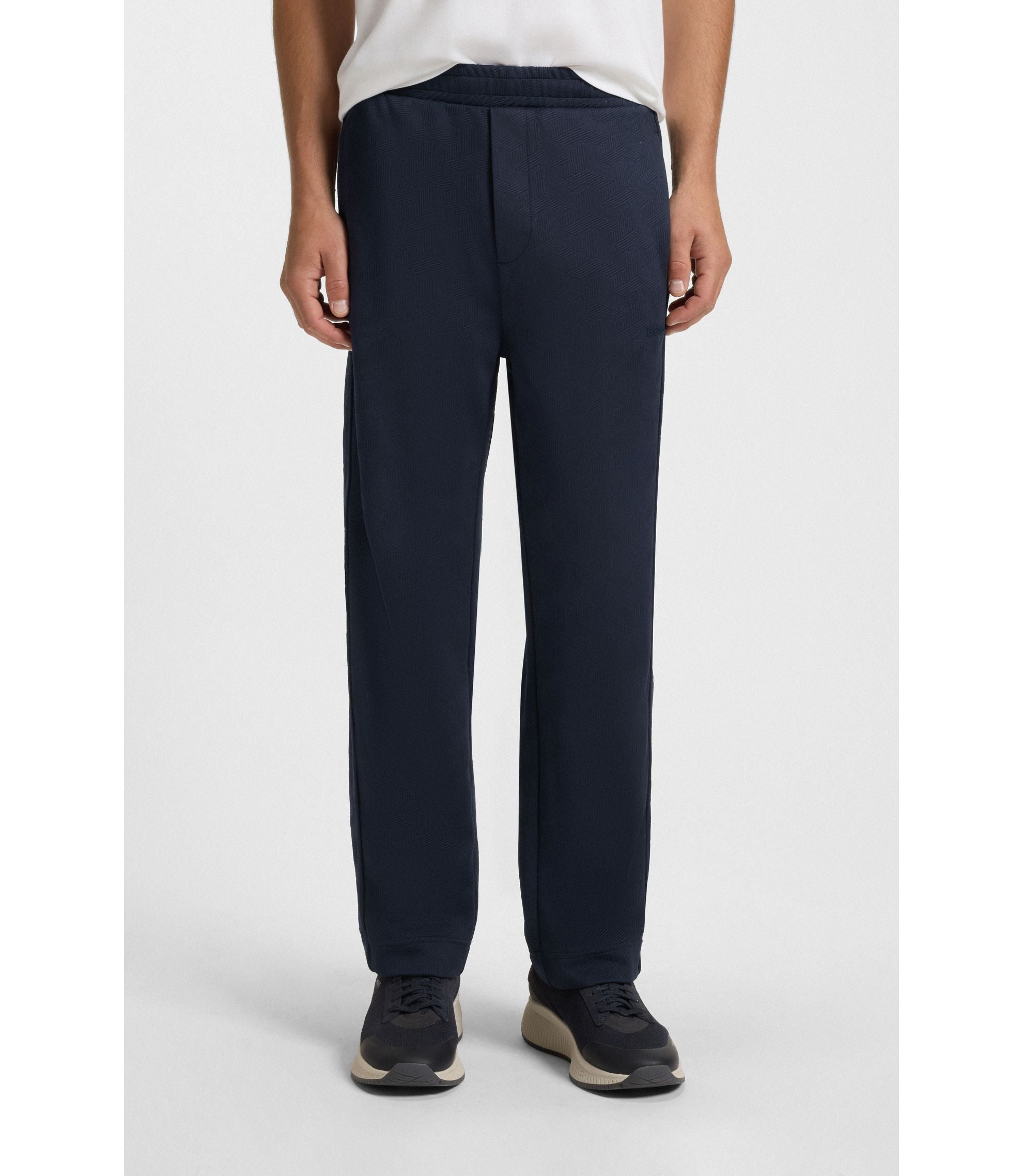 Boss Quilted Jacquard Tracksuit Bottoms In A Regular Fit Dark Blue