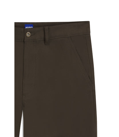Hugo Regular Fit Trousers In Stretch Cotton Canvas Dark Brown