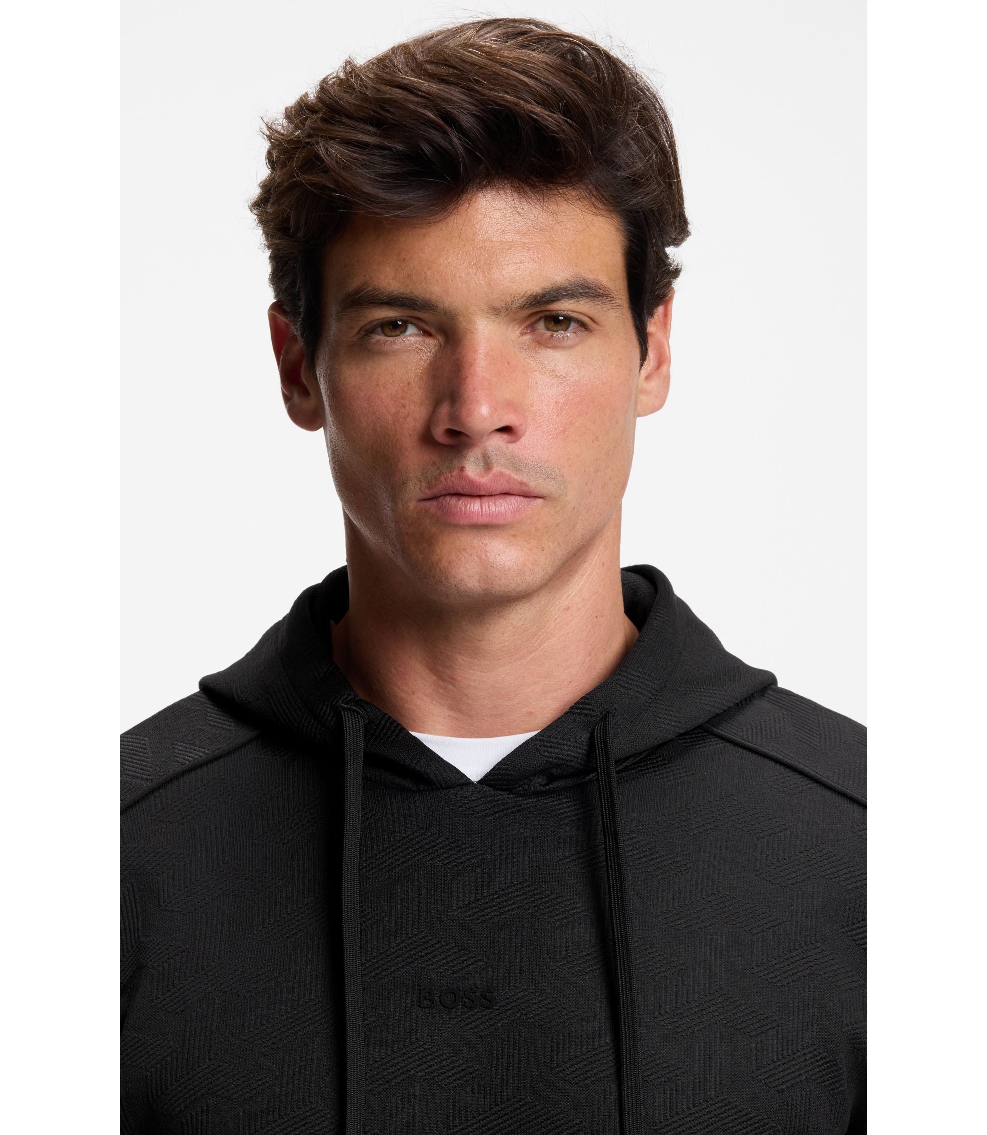 Boss Quilted Jacquard Hoodie In A Regular Fit Black