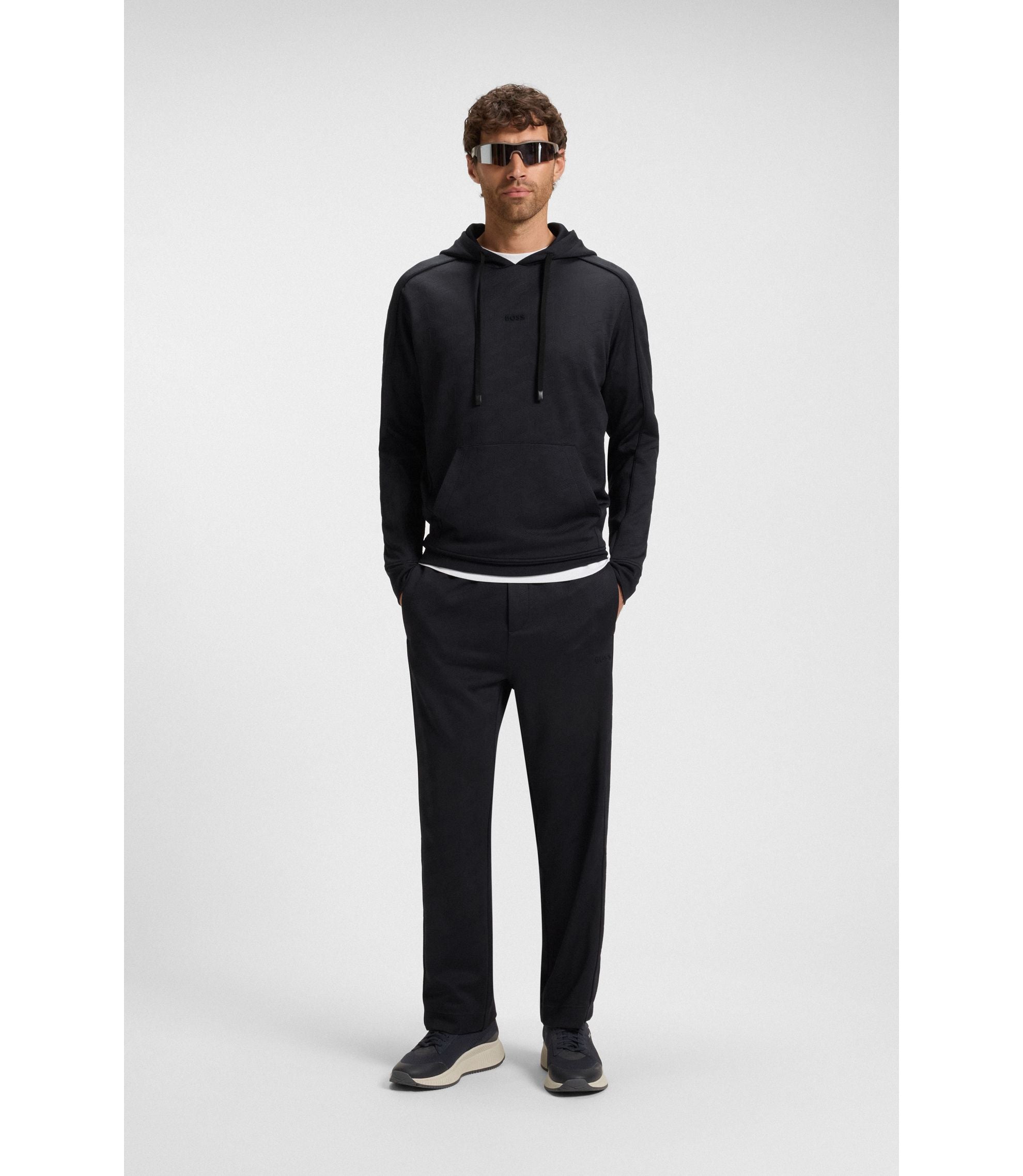 Boss Quilted Jacquard Hoodie In A Regular Fit Dark Blue
