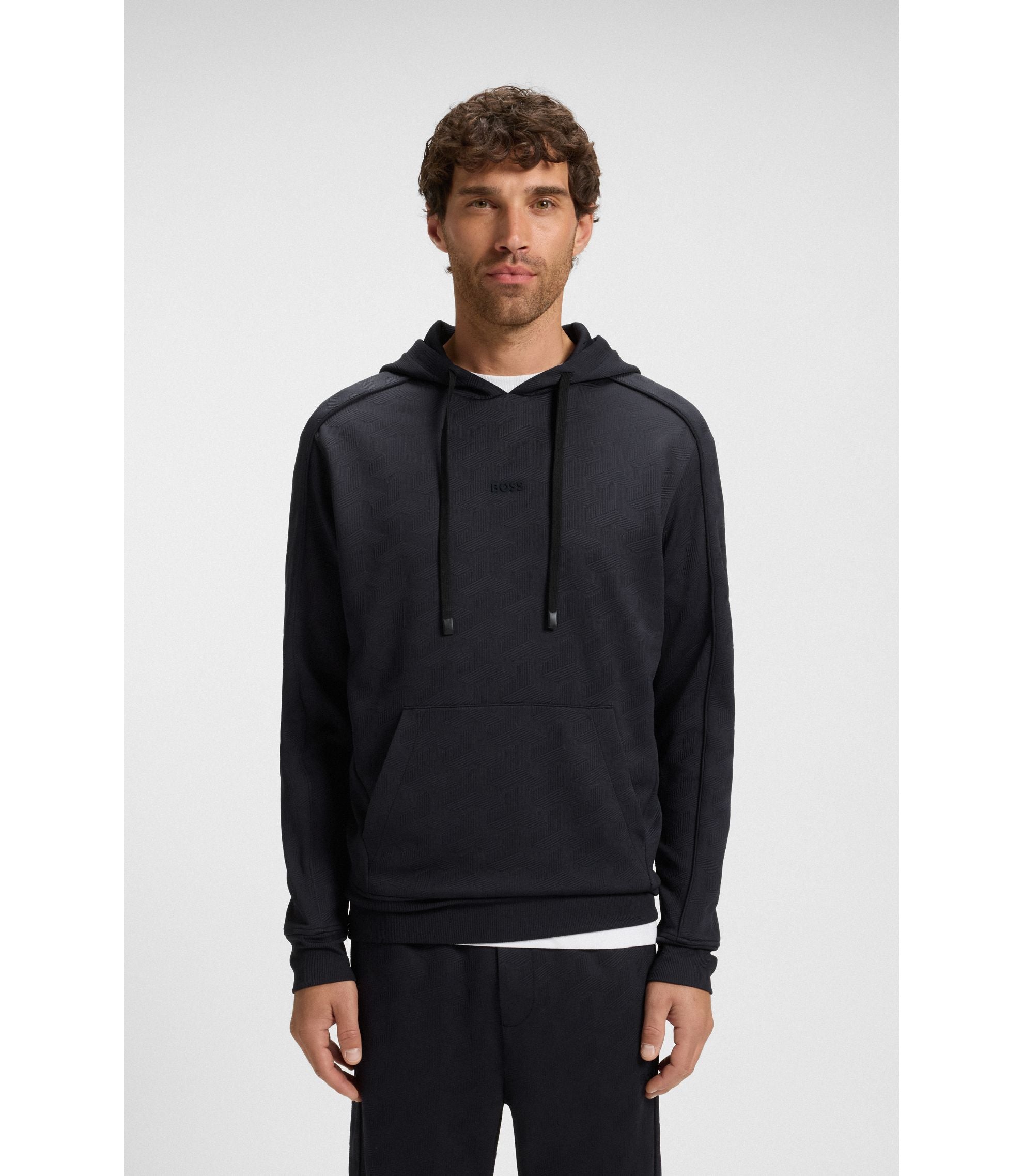 Boss Quilted Jacquard Hoodie In A Regular Fit Dark Blue