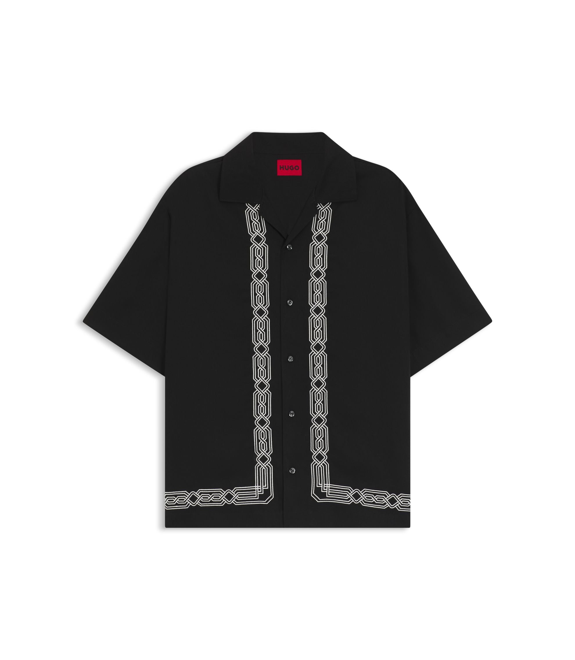Hugo Oversized Fit Shirt With Embroidered Pattern Black