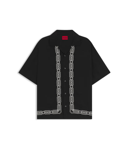 Hugo Oversized Fit Shirt With Embroidered Pattern Black