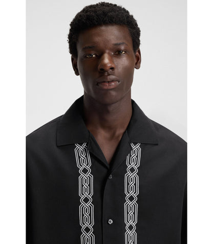 Hugo Oversized Fit Shirt With Embroidered Pattern Black