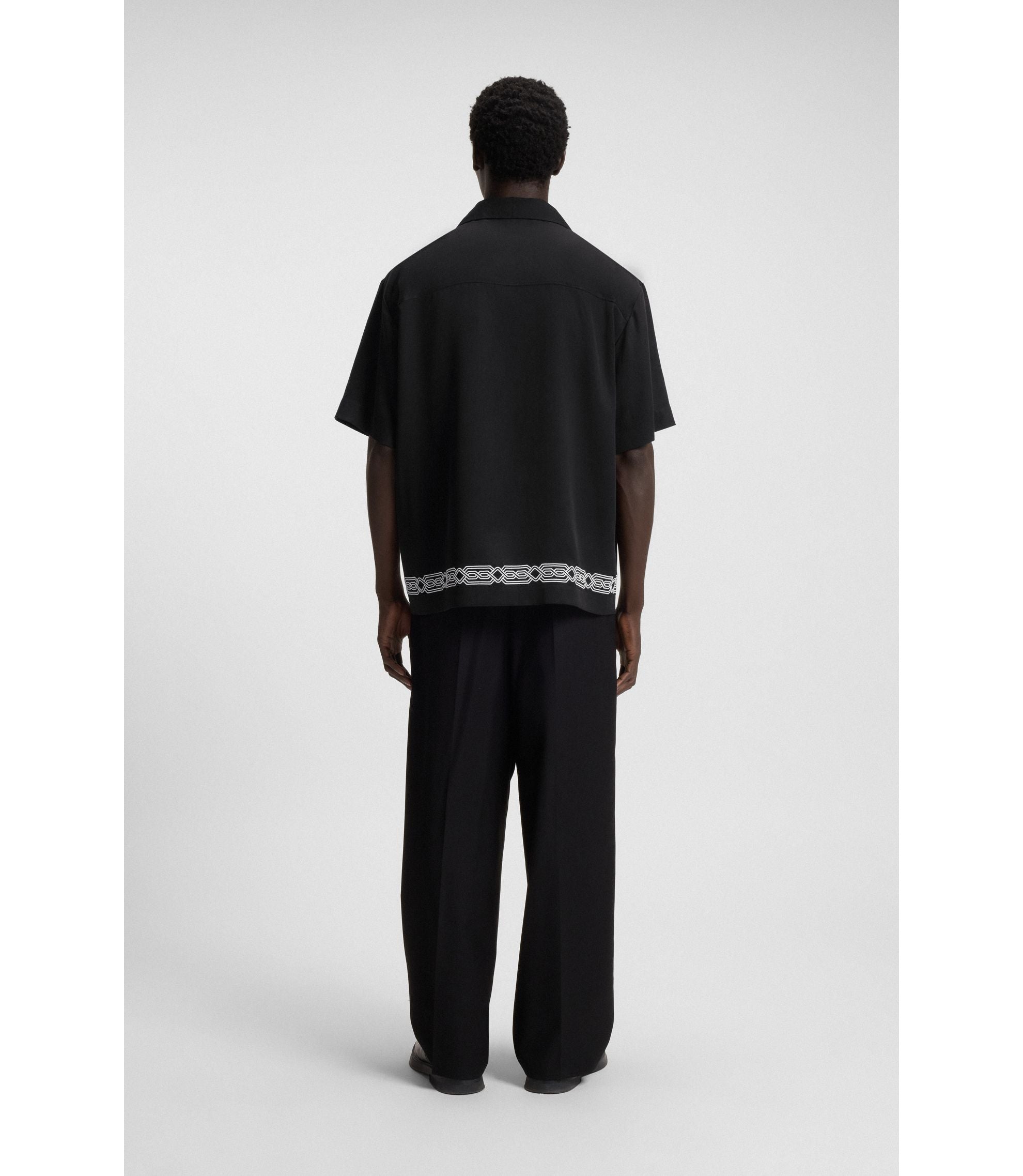 Hugo Oversized Fit Shirt With Embroidered Pattern Black