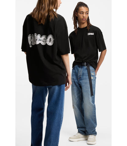 Hugo Logo Print T Shirt In Cotton Jersey Black
