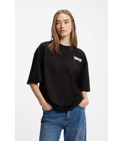 Hugo Logo Print T Shirt In Cotton Jersey Black