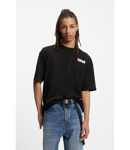 Hugo Logo Print T Shirt In Cotton Jersey Black