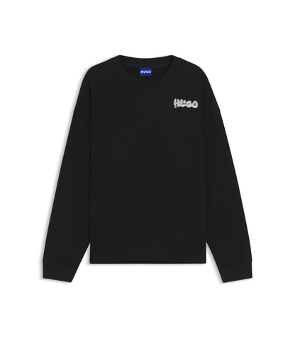 Hugo Logo Print Sweatshirt In Cotton Terry Black