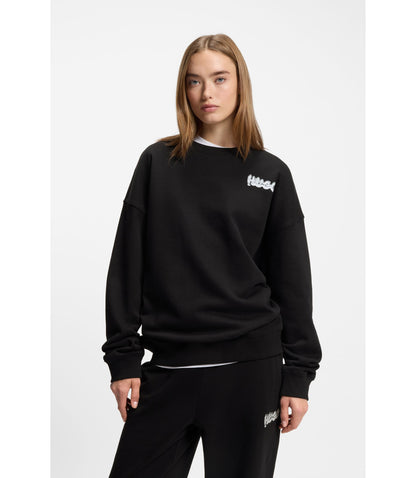 Hugo Logo Print Sweatshirt In Cotton Terry Black