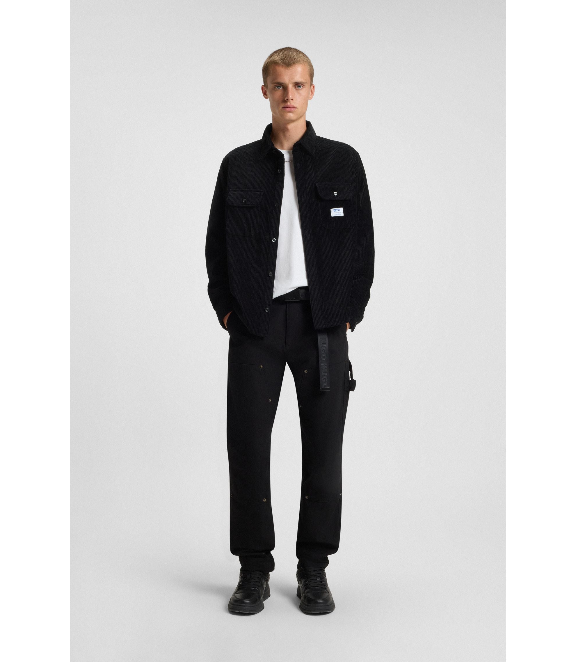 Hugo Oversized Fit Shirt In Cotton Corduroy Black