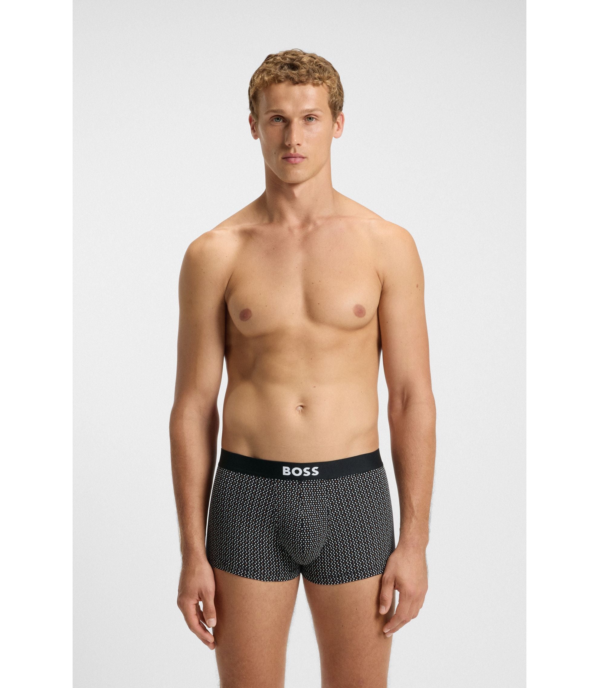 Boss Three Pack Of Stretch Cotton Trunks With Logos Light Beige