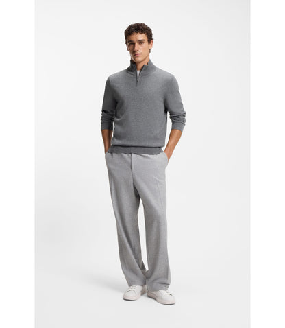 Boss Wool Cashmere Sweater With Zip Neck Grey