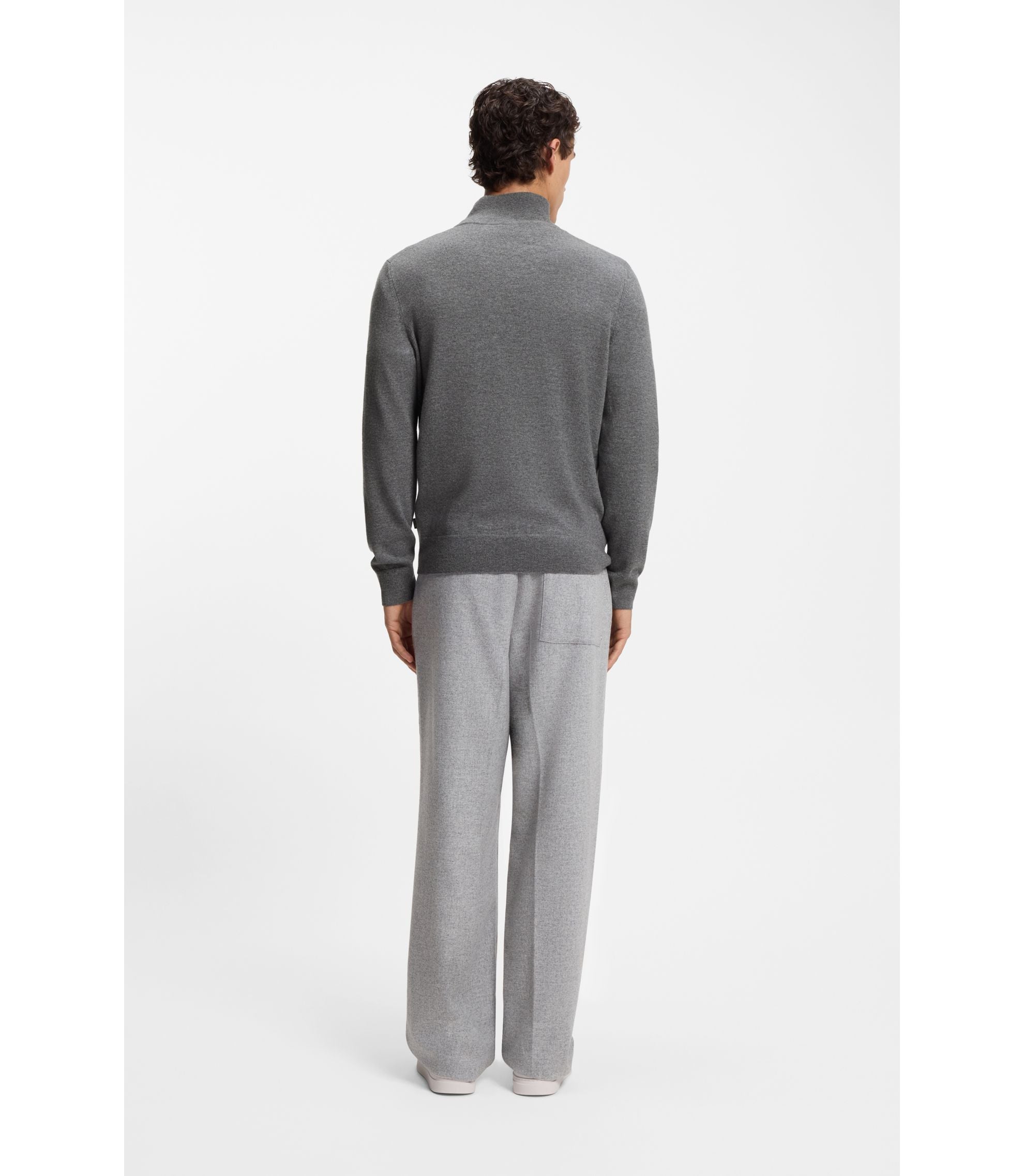 Boss Wool Cashmere Sweater With Zip Neck Grey