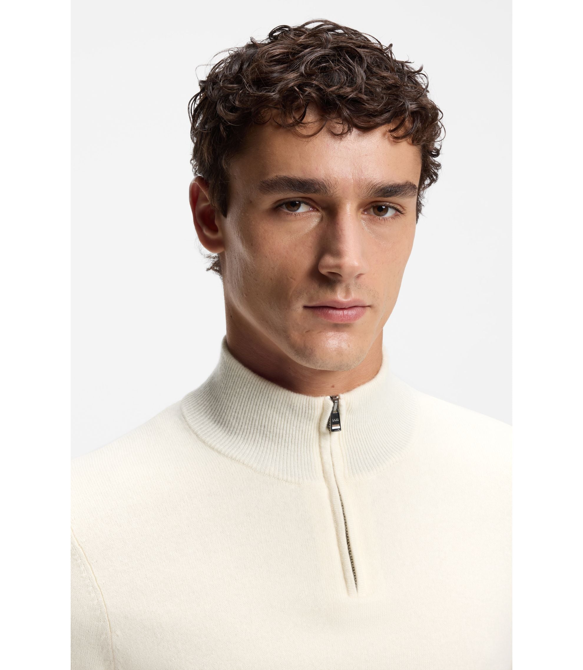 Boss Wool Cashmere Sweater With Zip Neck White