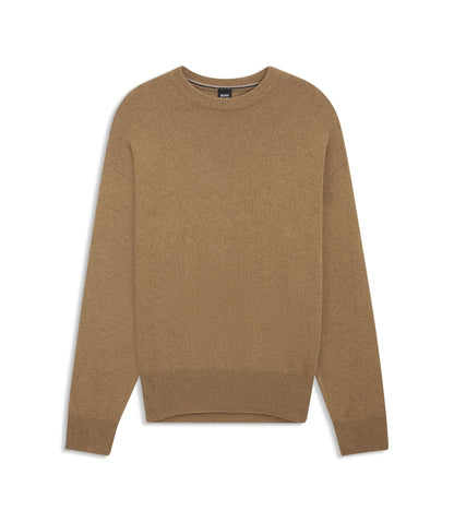 Boss Virgin Wool Sweater In A Relaxed Fit Khaki