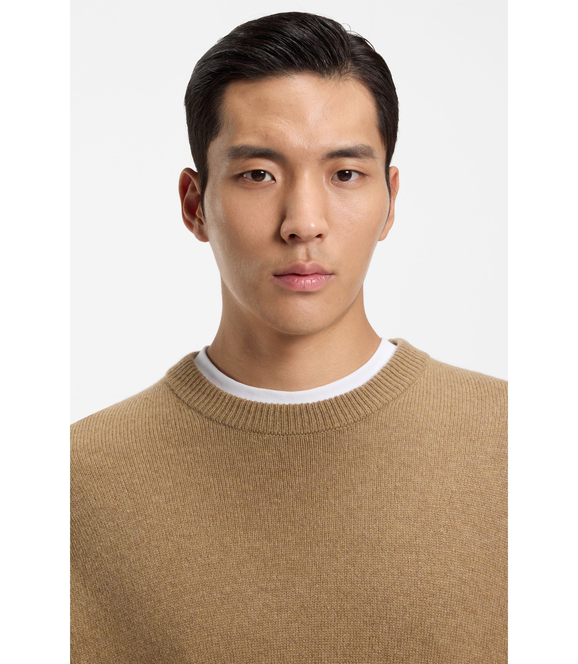 Boss Virgin Wool Sweater In A Relaxed Fit Khaki