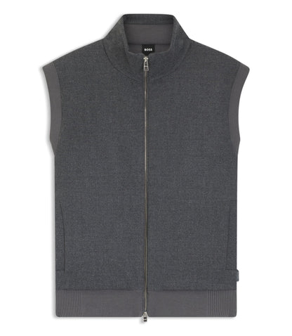 Boss Flannel Gilet With Ribbed Trims Dark Grey
