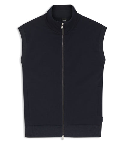 Boss Flannel Gilet With Ribbed Trims Dark Blue